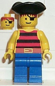 LEGO Minifigure-Pirate Red / Black Stripes Shirt, Blue Legs, Black Pirate Triangle Hat-Pirates / Pirates I-PI026-Creative Brick Builders